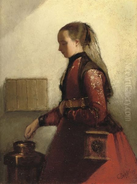 The Red Dress Oil Painting by Christoffel Bisschop