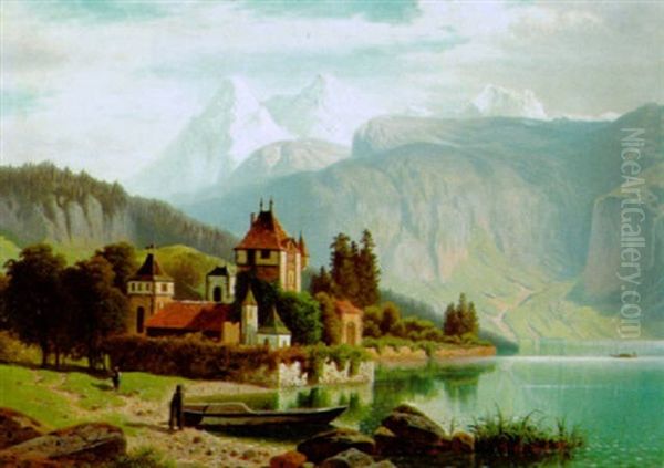 Thuner See Mit Blick Auf Eiger, Monch, Jungfrau Oil Painting by Theodor (Wilhelm T.) Nocken