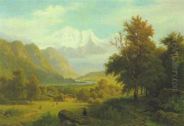 Gebirgstal Mit Einem Fluss Oil Painting by Theodor (Wilhelm T.) Nocken