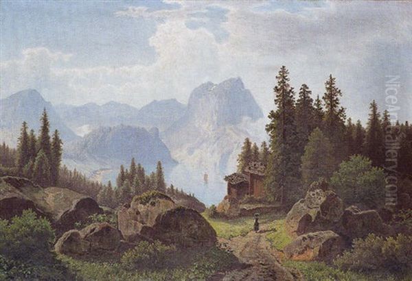 Gebirgslandschaft Mit See Oil Painting by Theodor (Wilhelm T.) Nocken