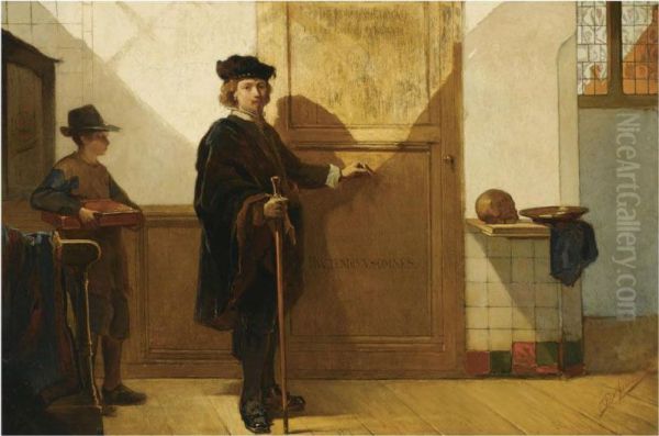 Rembrandt On His Way To The Anatomical Lesson Of Dr. Tulp Oil Painting by Christoffel Bisschop