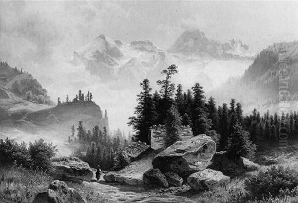 Partie Im Hochgebirge Oil Painting by Theodor (Wilhelm T.) Nocken