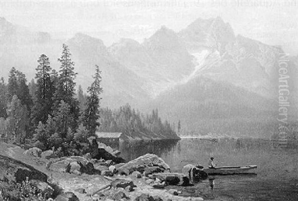 Der Eibsee Mit Blick Auf Die Zugspitze Oil Painting by Theodor (Wilhelm T.) Nocken