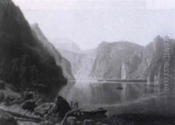 Der Konigssee, Vom Malerwinkel Aus Gesehen Oil Painting by Theodor (Wilhelm T.) Nocken