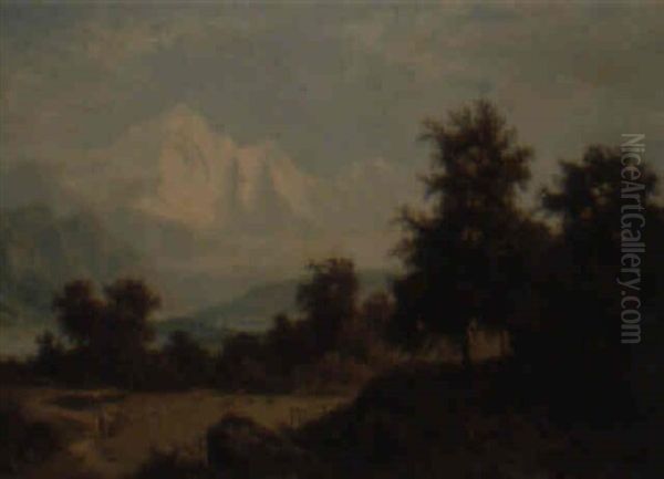 Der Montblanc Von Chamonix Aus Gesehen Oil Painting by Theodor (Wilhelm T.) Nocken