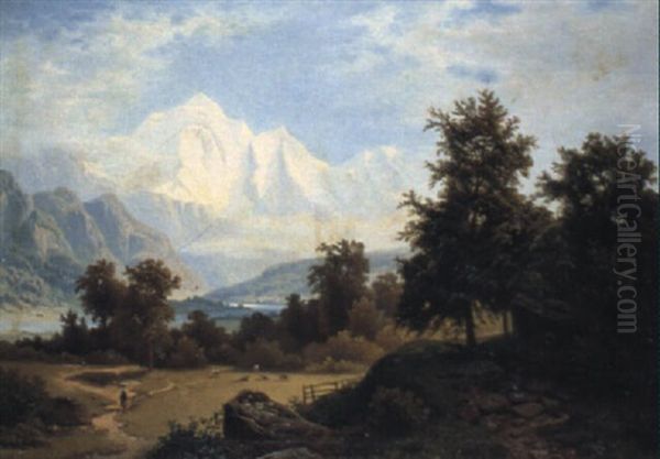 Der Montblanc Von Chamonix Aus Gesehen Oil Painting by Theodor (Wilhelm T.) Nocken