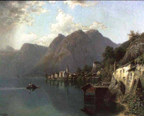 Blick Auf Hallstatt Oil Painting by Theodor (Wilhelm T.) Nocken