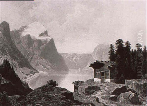 Alpine Seelandschaft Oil Painting by Theodor (Wilhelm T.) Nocken