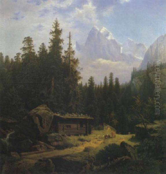 Sommerliche Alpenlandschaft Oil Painting by Theodor (Wilhelm T.) Nocken