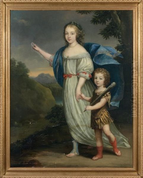 Portrait De Jeune Femme Avec Son Fils En Hercule Oil Painting by Jean Nocret