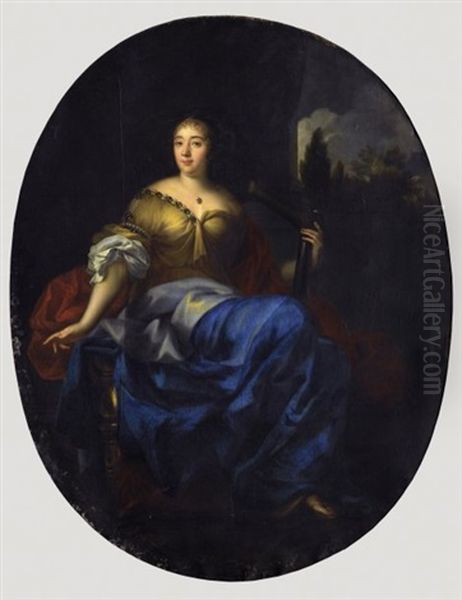 Portrait De Lady Margueritte Gordon (?) Tenant Une Ancre Ou Allegorie De L'esperance Oil Painting by Jean Nocret