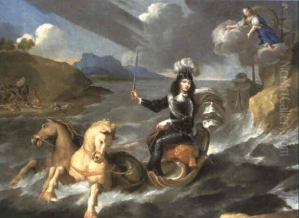 An Allegory Of King Louis Xiv In Armour By The Personification Of France Oil Painting by Jean Nocret