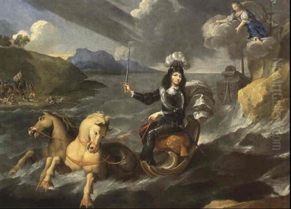 Louis Xiv..sur Un Char Marin Presente Par La France Comme Roi Des Mers Oil Painting by Jean Nocret