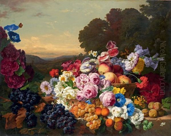 Fleurs Et Fruits Dans Un Paysage Oil Painting by Charles-Joseph Node