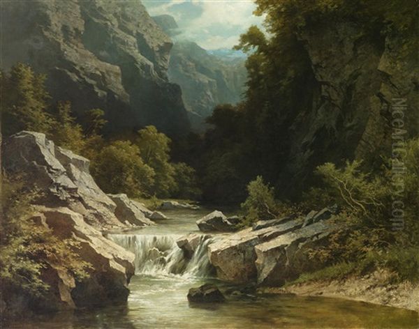 Landschaft Mit Wasserfall by Charles-Joseph Node