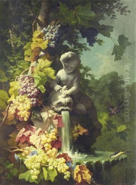 Ceps De Vigne Sur Une Fontaine Oil Painting by Charles-Joseph Node