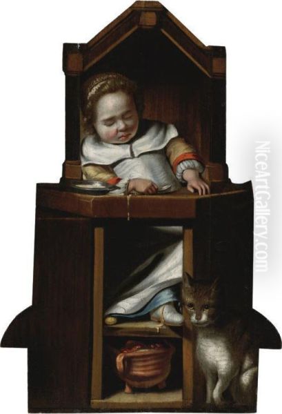 Property Of Heidi Shafranek
 

 
 
 

 
 A Boy Asleep In His High Chair Oil Painting by Cornelis Bisschop