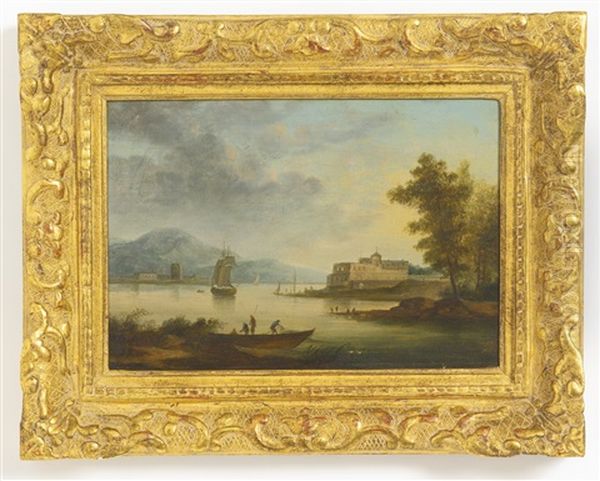 River Landscapes With Fortresses (pair) Oil Painting by Alexandre Jean Noel