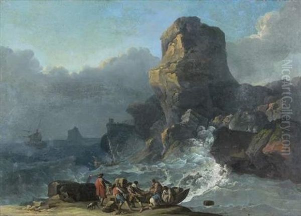 Mer Agitee Sur Une Cote Rocheuse Oil Painting by Alexandre Jean Noel