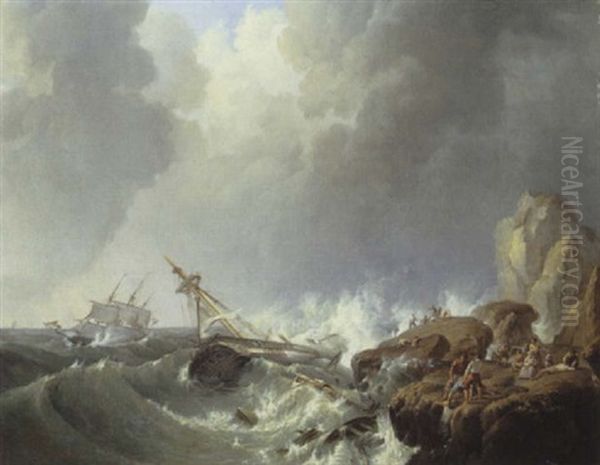 Scene De Naufrage Sur Une Cote Mediterraneenne by Alexandre Jean Noel