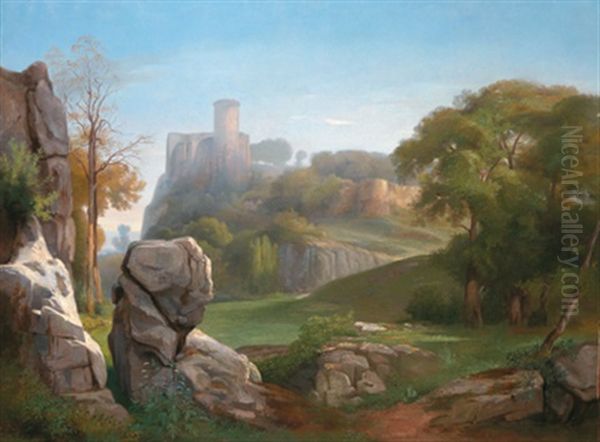 Romantische Flusslandschaft Oil Painting by Gustave Joseph Noel