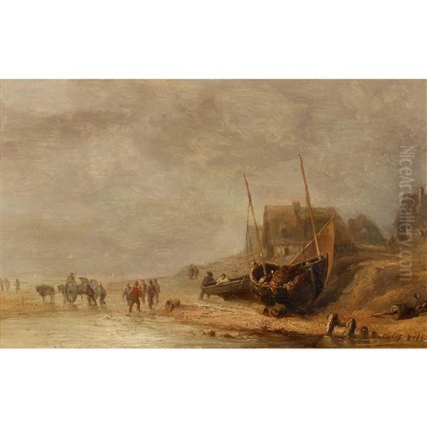 Strandlandschaft Mit Booten Und Staffage Oil Painting by Jules Achille Noel