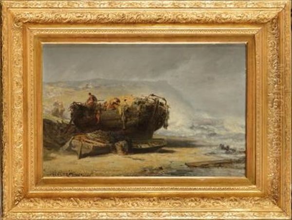 Barque Sur La Greve (boulogne ?) Oil Painting by Jules Achille Noel