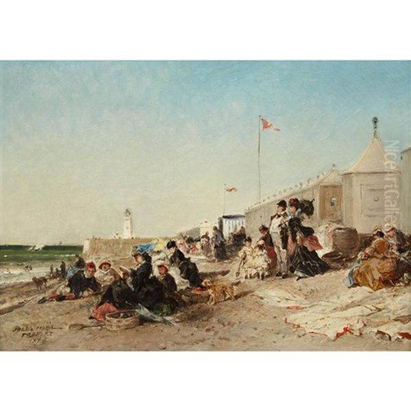 Plage Du Treport (2 Works) Oil Painting by Jules Achille Noel