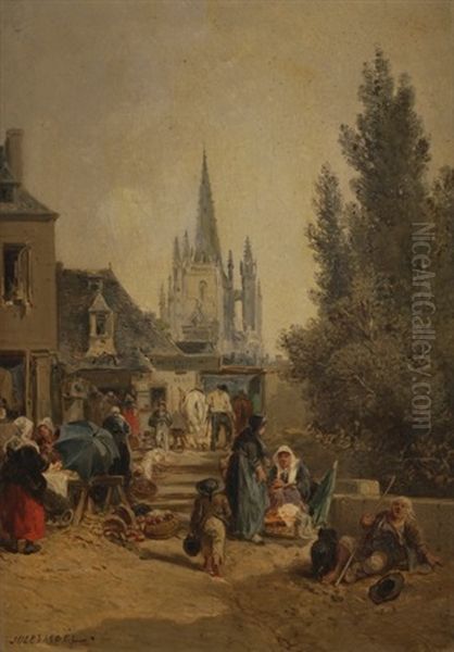 Scene De Marche En Bretagne Oil Painting by Jules Achille Noel