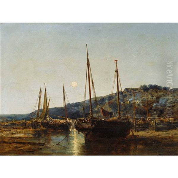 Fischerboote Im Hafen Oil Painting by Jules Achille Noel