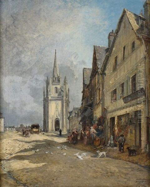 Vue D'hennebont Oil Painting by Jules Achille Noel