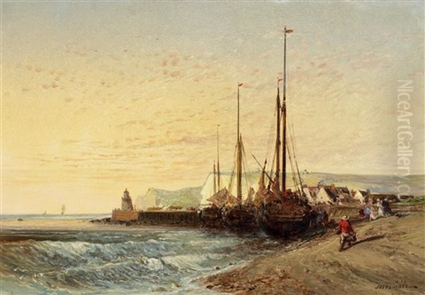 Fischerboote Am Strand (kreidefelsen Von Dover) Oil Painting by Jules Achille Noel