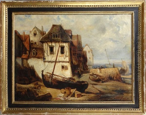 Quai Anime En Normandie Oil Painting by Jules Achille Noel