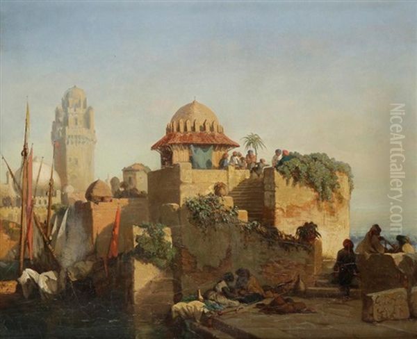 Scene Orientale Sur Le Bosphore Oil Painting by Jules Achille Noel