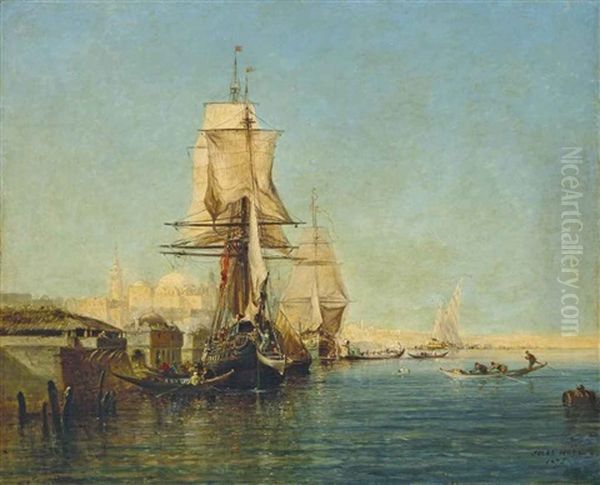 Les Rives Du Bosphore Avec Une Vue Presumee De Constantinople En Arriere-plan Oil Painting by Jules Achille Noel