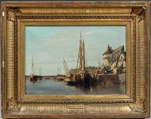 Vue D'un Port Normand Oil Painting by Jules Achille Noel