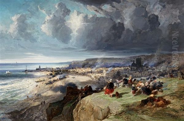 Vue Panoramique De La Ville De Dieppe. Grose Bleiche Uber Dieppe Oil Painting by Jules Achille Noel