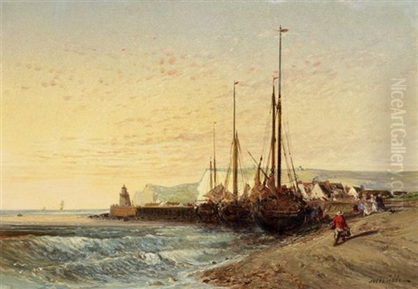 Fischerboote Am Strand (kreidefelsen Von Dover) Oil Painting by Jules Achille Noel