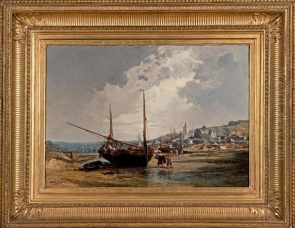 Bateaux De Peche A Maree Basse Oil Painting by Jules Achille Noel