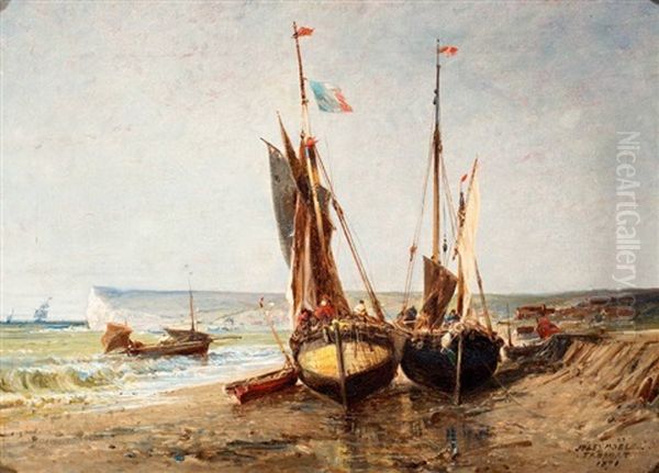 Schepen Op Het Strand Van Le Treport, Normandie Oil Painting by Jules Achille Noel