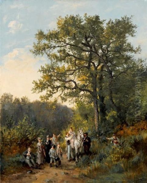 Promenade Dans La Foret De Fontainebleau (collab. W/studio) Oil Painting by Jules Achille Noel