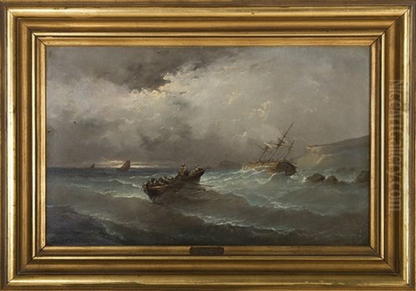 Shipwreck At The Rocky Coast. (probably Brittany) Oil Painting by Jules Achille Noel