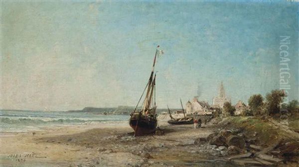 Low Tide At Treport Oil Painting by Jules Achille Noel