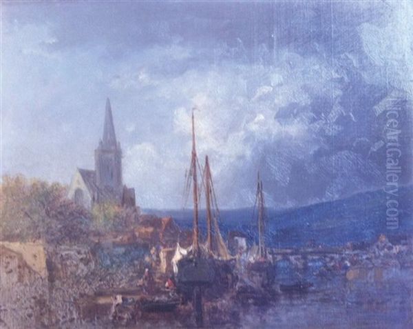 Bateaux De Peche Au Treport Oil Painting by Jules Achille Noel