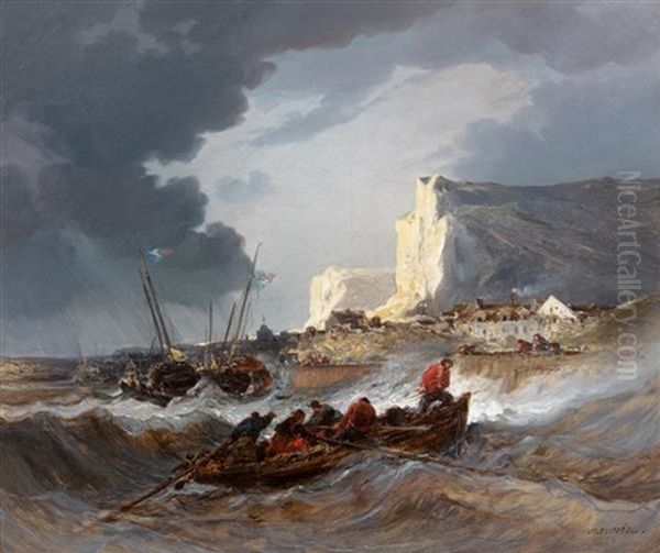 Pecheurs Aux Abords Des Falaises Du Pays De Caux Oil Painting by Jules Achille Noel