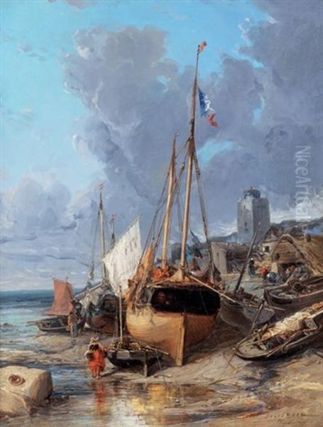 Bateau Sur Le Rivage Oil Painting by Jules Achille Noel