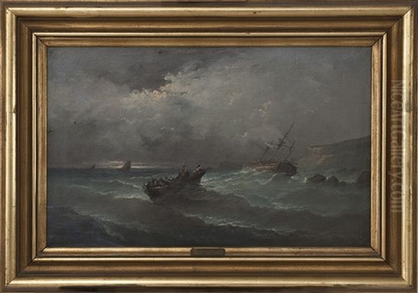 Shipwreck At The Rocky Coast (bretagne?) Oil Painting by Jules Achille Noel