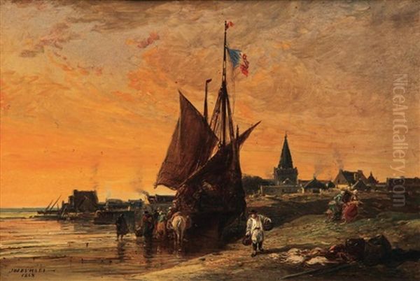 Le Debarquement De La Peche, Harmor Pres Lorient Oil Painting by Jules Achille Noel