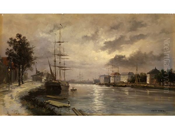 Winterlicher Hafen Oil Painting by Jules Achille Noel