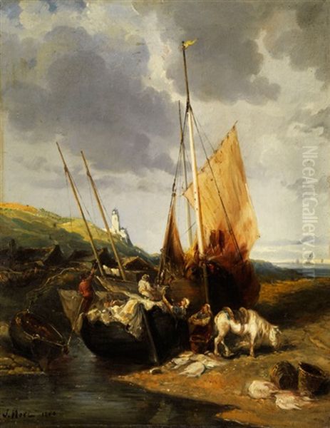 Fischerhafenszene Oil Painting by Jules Achille Noel